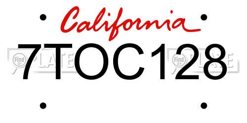 7TOC128 California License Plate