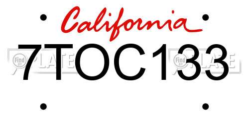7TOC133 California License Plate