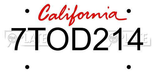 7TOD214 California License Plate