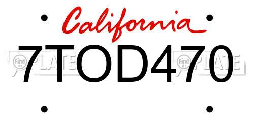 7TOD470 California License Plate