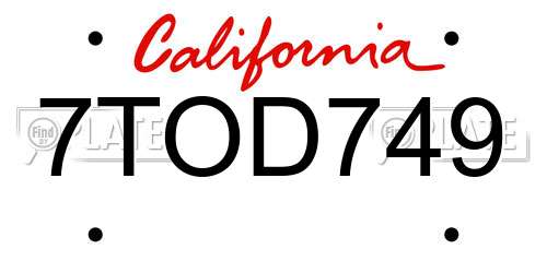 7TOD749 California License Plate