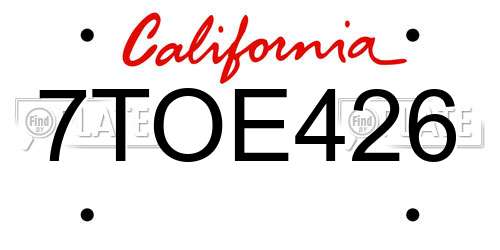 7TOE426 California License Plate