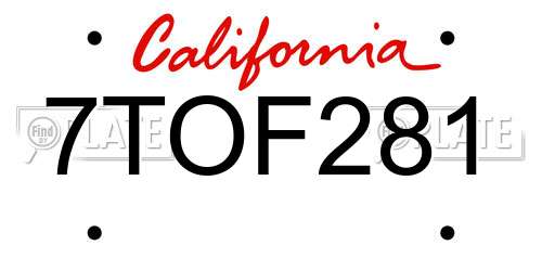 7TOF281 California License Plate