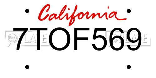 7TOF569 California License Plate