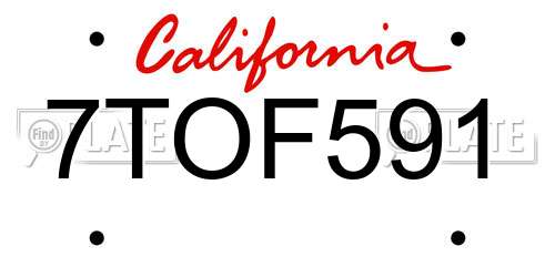 7TOF591 California License Plate