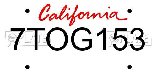 7TOG153 California License Plate