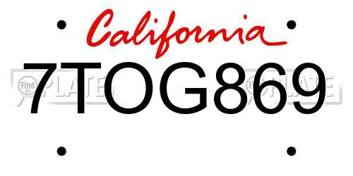 7TOG869 California License Plate
