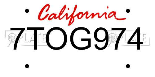 7TOG974 California License Plate