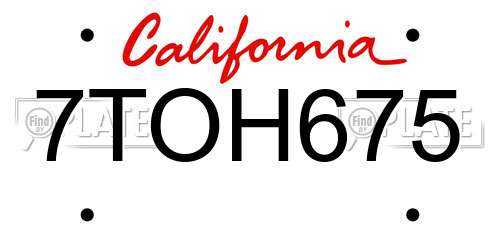 7TOH675 California License Plate