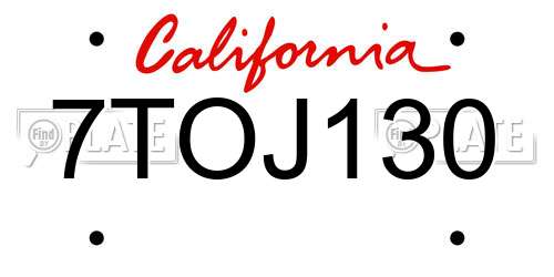 7TOJ130 California License Plate