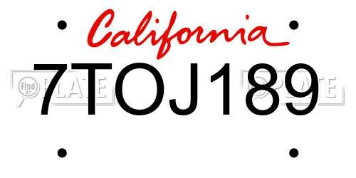 7TOJ189 California License Plate