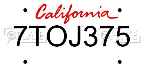 7TOJ375 California License Plate