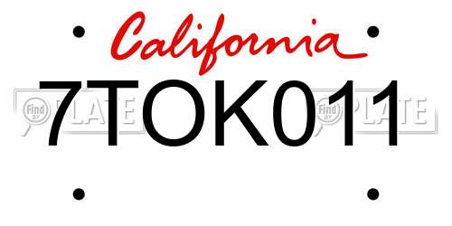 7TOK011 California License Plate