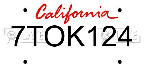 7TOK124 California License Plate