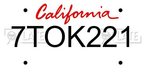 7TOK221 California License Plate