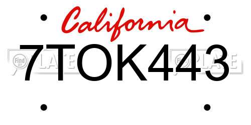 7TOK443 California License Plate