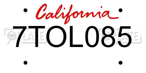 7TOL085 California License Plate