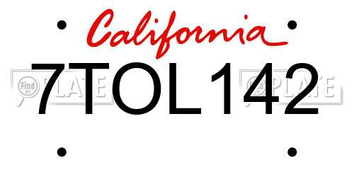 7TOL142 California License Plate
