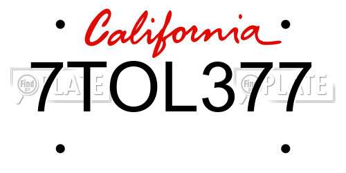 7TOL377 California License Plate
