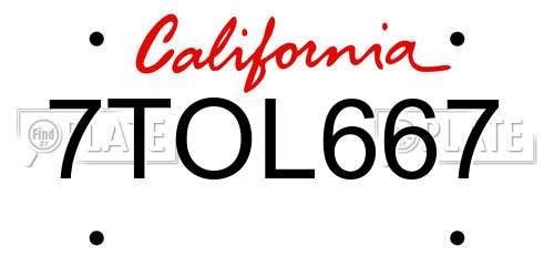 7TOL667 California License Plate