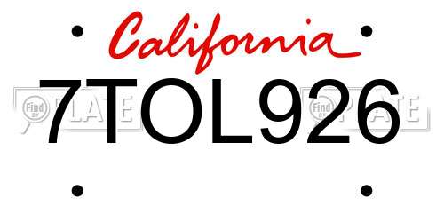 7TOL926 California License Plate