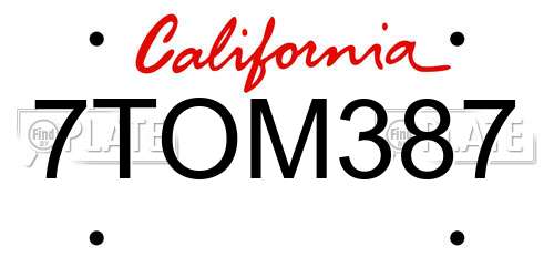 7TOM387 California License Plate