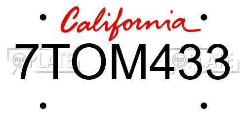 7TOM433 California License Plate