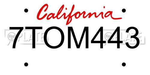 7TOM443 California License Plate