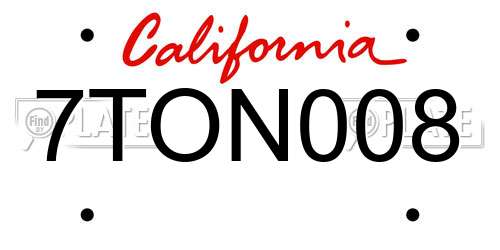 7TON008 California License Plate