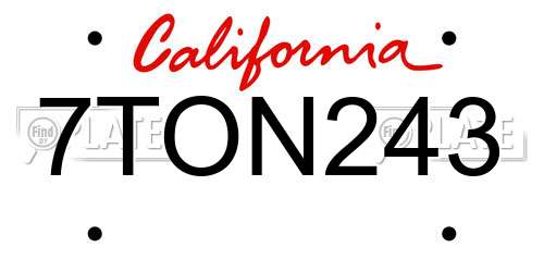 7TON243 California License Plate
