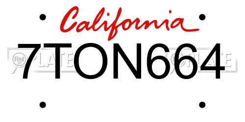 7TON664 California License Plate