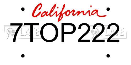 7TOP222 California License Plate