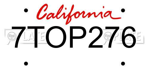 7TOP276 California License Plate
