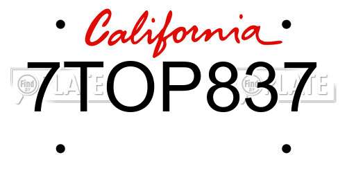 7TOP837 California License Plate