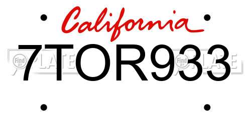 7TOR933 California License Plate