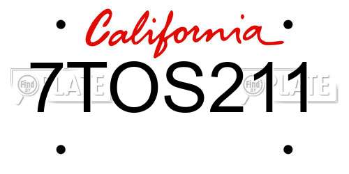 7TOS211 California License Plate