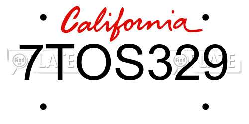 7TOS329 California License Plate