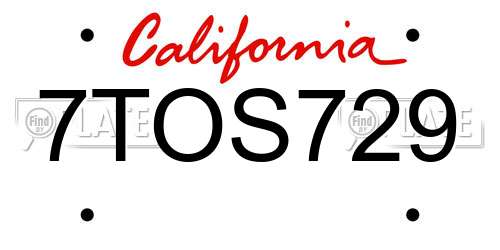 7TOS729 California License Plate