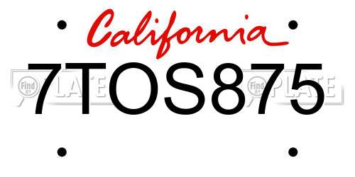 7TOS875 California License Plate