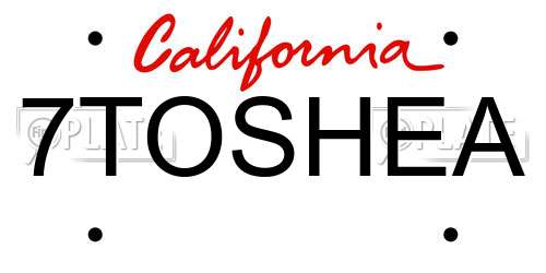 7TOSHEA California License Plate