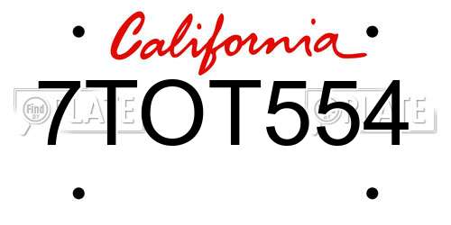 7TOT554 California License Plate