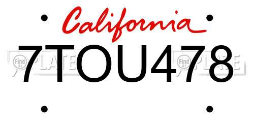 7TOU478 California License Plate