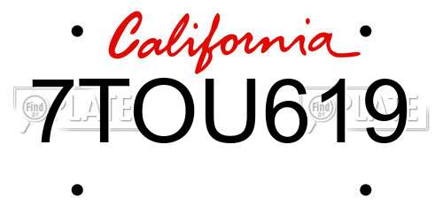 7TOU619 California License Plate