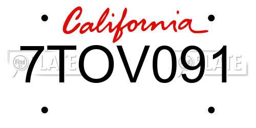 7TOV091 California License Plate