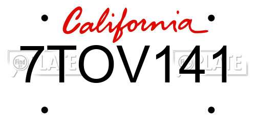 7TOV141 California License Plate