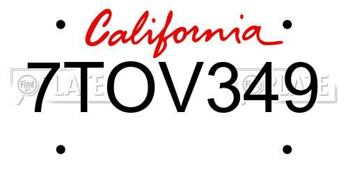 7TOV349 California License Plate