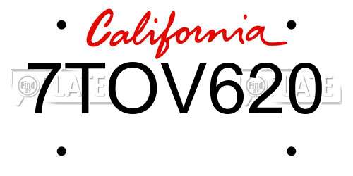 7TOV620 California License Plate