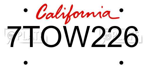 7TOW226 California License Plate