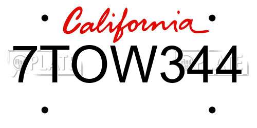 7TOW344 California License Plate