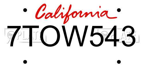7TOW543 California License Plate